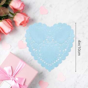 ANPUNAT 150 Pcs Valentine Heart Doilies 4Inch Heart Shape Paper Doily with 4 Colors Red Pink Blue an...