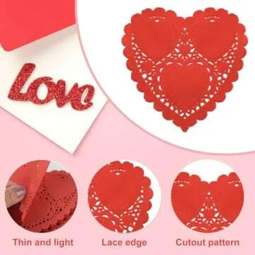 ANPUNAT 150 Pcs Valentine Heart Doilies 4Inch Heart Shape Paper Doily with 4 Colors Red Pink Blue and White for Valentine's Mother's Day Wedding Favor Party Decorations