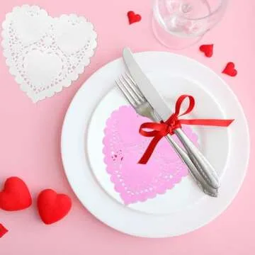 ANPUNAT 150 Pcs Valentine Heart Doilies 4Inch Heart Shape Paper Doily with 4 Colors Red Pink Blue and White for Valentine's Mother's Day Wedding Favor Party Decorations