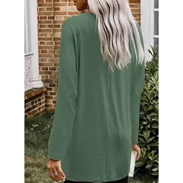 SENSERISE Womens Long Sleeve Long Tunic Tops for Leggings with Pockets Plus Size Casual Long T Shrits(Army Green,L)