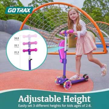 Gotrax KS3 Kids Kick Scooter, LED Lighted Wheels, Adjustable Height Handlebars and Removable Seat, L...