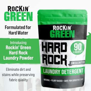 Rockin' Green Hard Rock Laundry Detergent for Hard Water (90 Loads), Plant based, Natural Laundry De...