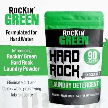 Rockin' Green Hard Rock Laundry Detergent for Hard Water (90 Loads), Plant based, Natural Laundry De...