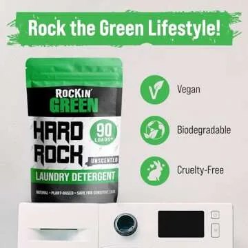 Rockin' Green Hard Rock Laundry Detergent for Hard Water (90 Loads), Plant based, Natural Laundry Detergent Powder, Biodegradable Odor Fighter, Safe for Sensitive Skin, 45 oz (Unscented)