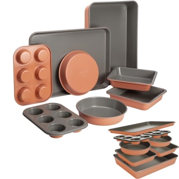 Goodful All-In-One Nonstick Bakeware Set, Stackable and Space Saving Design includes Round and Squar...