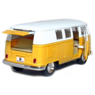 KiNSMART 5in Die-cast 1962 VW Classic Bus 1/32 Scale (Yellow), Pull Back n Go Action. For unisex