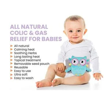 Superse Colic and Gas Relief for Newborns - Colic Calm Baby Heating Pad Belly Band for Upset Stomach and Baby Reflux - Warm Aroma Stomach Band for Fussy Infant Gas with Washcloth (Blue owl)