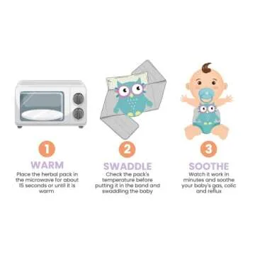 Superse Colic and Gas Relief for Newborns - Colic Calm Baby Heating Pad Belly Band for Upset Stomach and Baby Reflux - Warm Aroma Stomach Band for Fussy Infant Gas with Washcloth (Blue owl)