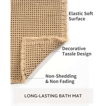 tchdio Waffle Bath Mat-Runner Rug, Super Absorbent Non Slip Bath Mats for Bathroom Runner Rug Machine Washable Long Bathroom Rugs with Tassels, Bath Rugs for Bathroom Floor Beside Tub, 2' x 6'