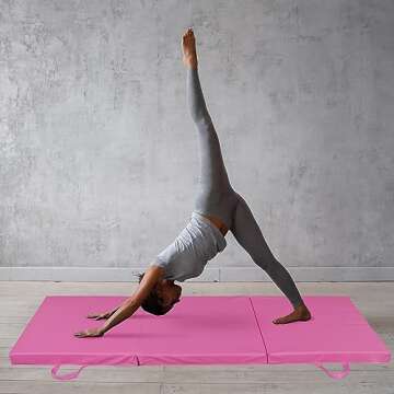 BBBuy 6' x 2' Portable Folding Lightweight Exercise Gym Fitness Yoga Mat Extra Thick Foam Gymnastics Mat Tumbling Mat Workouts w/Carrying Handle for Home Gyms Indoor Outdoor, Pink