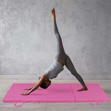 BBBuy 6' x 2' Portable Folding Lightweight Exercise Gym Fitness Yoga Mat Extra Thick Foam Gymnastics Mat Tumbling Mat Workouts w/Carrying Handle for Home Gyms Indoor Outdoor, Pink
