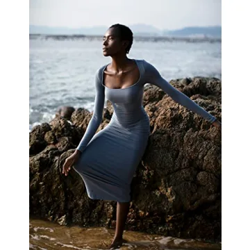 PUMIEY Long Sleeve Maxi Dress for Women - Elegant Bodycon Style