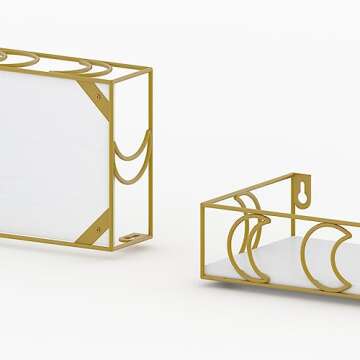 PHAREGE Moon Phase Floating Shelves White Gold, Set of 3 Small Decorative Wall Shelves for Book Plant Storage, Crystal Figurine Collectibles Display Shelf for Bedroom Kid Room