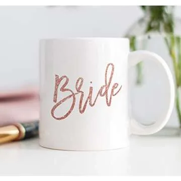 Digibuddha Pink Bride Coffee Mug, Faux Glitter Bride Coffee Wedding Brides Coffee Cups Bridal Party Gifts DM0016 (11 ounces)