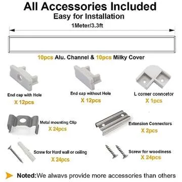 hunhun 10-Pack 3.3ft/1Meter U Shape LED Aluminum Channel System with Milky Cover, End Caps and Mount...