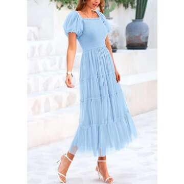 Buy PRETTYGARDEN Women's Smocked Midi Tulle Dress Online