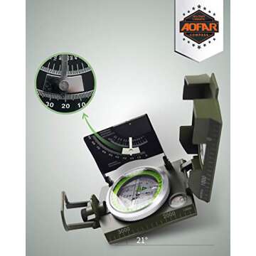 AOFAR AF-4074 Military Compass Lensatic Sighting-Multifunctional, Fluorescent, Waterproof and Shakeproof with Inclinometer and Carrying Bag for Camping, Hiking, Hunting