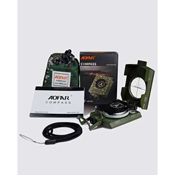 AOFAR AF-4074 Military Compass Lensatic Sighting-Multifunctional, Fluorescent, Waterproof and Shakeproof with Inclinometer and Carrying Bag for Camping, Hiking, Hunting