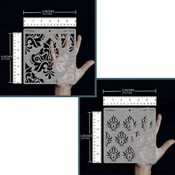 CrafTreat Reusable Damask Stencils for Painting on Wall, Tile, Wood, Canvas, Paper, Fabric, and Floor - Bold Damask and Damask Background - 2 Pcs - 6x6 Inches Each - DIY Art and Craft Stencils