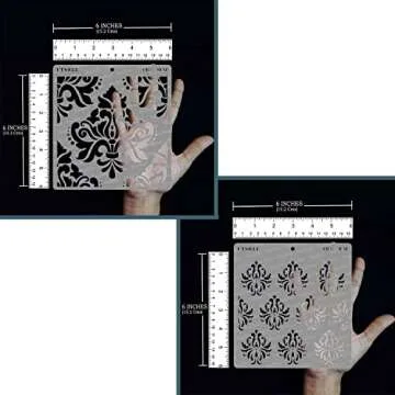 CrafTreat Reusable Damask Stencils for Painting on Wall, Tile, Wood, Canvas, Paper, Fabric, and Floor - Bold Damask and Damask Background - 2 Pcs - 6x6 Inches Each - DIY Art and Craft Stencils