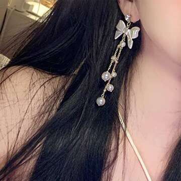 YienDoo Elegant Long Tassel Pearl Drop Earrings for Women