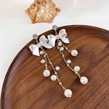 YienDoo Elegant Long Tassel Pearl Drop Earrings for Women