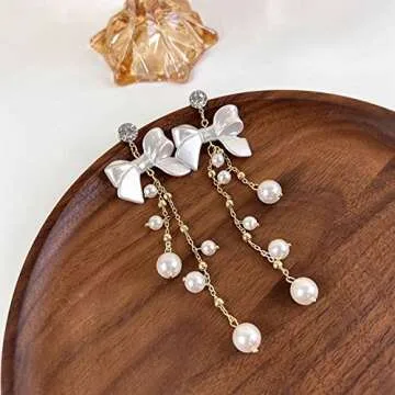 YienDoo Elegant Long Tassel Pearl Drop Earrings for Women