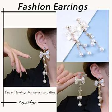 YienDoo Elegant Long Tassel Pearl Drop Earrings for Women