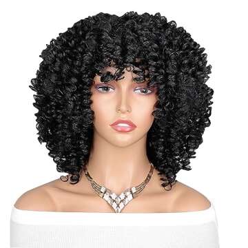 AISI HAIR Curly Afro Wig with Bangs Shoulder Length Wigs Curly Black Wig Afro Kinkys Curly Hair Wigs...