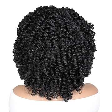 AISI HAIR Curly Afro Wig with Bangs Shoulder Length Wigs Curly Black Wig Afro Kinkys Curly Hair Wigs Synthetic Wig Curly Full Wig for Black Women (Black)…