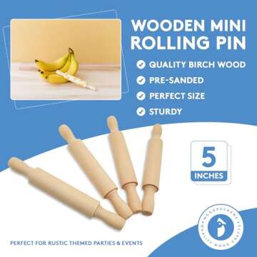 Wooden Mini Rolling Pin, 5 Inches Long, Pack of 12, Great for in The Kitchen, Play-doh, Crafting and Imaginative Play, by Woodpeckers