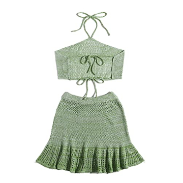 Stylish SOLY HUX Halter Top Ruffle Skirt Set Green