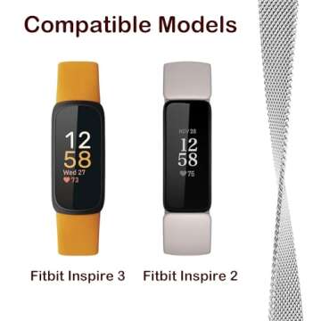 Metal Band Compatible with Fitbit Inspire 3 & Inspire 2, Breathable Stainless Steel Mesh Loop Magnet...