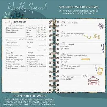 PLANBERRY Weekly Planner Premium – Undated Life Organizer & Budget Planner – Time Management, Goal Setting, to-Do List, Work-Life Balance & Habit Tracker – 6.9″ x 8.5″ (Tropical Forest)
