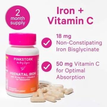 Pink Stork Prenatal Iron Supplement - 18 mg Non-Constipating Iron & Vitamin C for Pregnancy, Postpar...