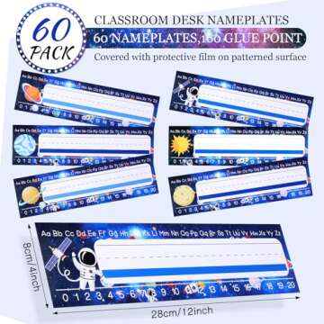 60 Pcs Outer Space Student Nameplate Classroom Flat Nameplate Name Tag School Classroom Student Desk...