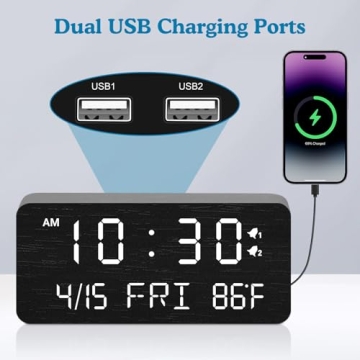 Stylish Andoolex Wooden Alarm Clock with Wireless Charging