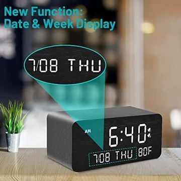 Stylish Andoolex Wooden Alarm Clock with Wireless Charging