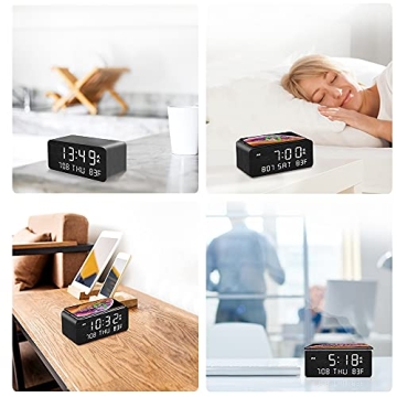 Stylish Andoolex Wooden Alarm Clock with Wireless Charging