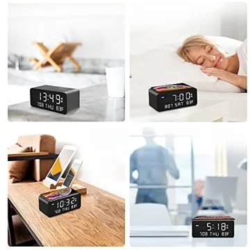 Stylish Andoolex Wooden Alarm Clock with Wireless Charging