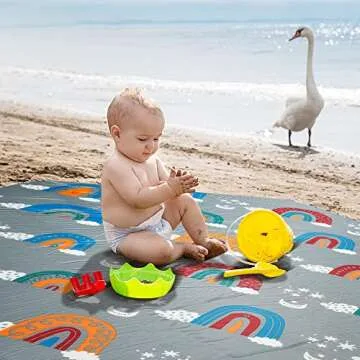 Hoybell Hexagon Playpen Mat, Compatible with POP 'N GO Baby Playpen, 59 inch Self Inflating Mattress Pad, Baby Play Mat, Portable and Comfortable Play Yard Mat with Carry Case - Rainbow