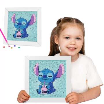 Miairivy Diamond Painting Kits for Kids, DIY 5D Cute Cartoon Diamond Art with Frame, Extremely Creative Gem Painting Crafts, Gifts, Birthday Gifts and Room Decor for Girls and Boys Ages 4-12 (Sth-1)