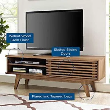 Modway Render 48" Mid-Century Modern Low Profile Media Console TV Stand, 48 Inch, Walnut