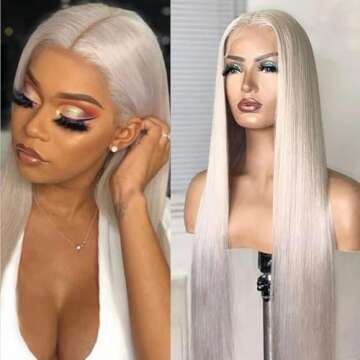Missyvan White Hair Color 13 * 4 Lace Front Wig Glueless Long Straight Hair Wigs Platinum White Heat...