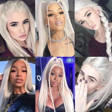 Missyvan White Hair Color 13 * 4 Lace Front Wig Glueless Long Straight Hair Wigs Platinum White Heat Resistant Fiber Hair Synthetic Lace Front Wigs for Fashion Women 28Inches
