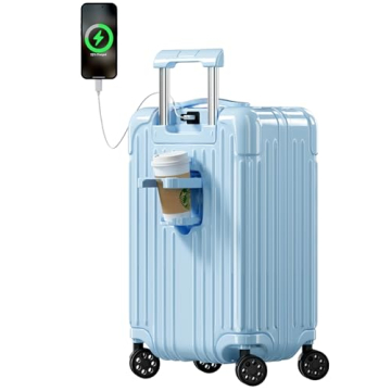 LightBlue Krute Carry-On Luggage 20" USB Suitcase with Spinner Wheels