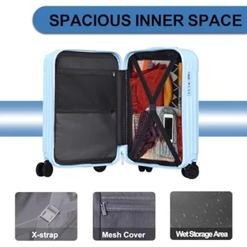 Krute 20 Inch LightBlue Hardside Carry-On Luggage