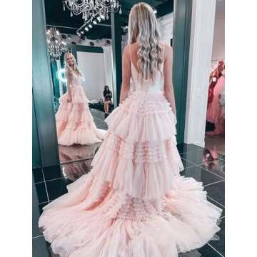 Glitter Tulle Tiered Plus Size Hot Pink Prom Dresses for Women Puffy Princess Evening Ball Gown with Slit Size 22W