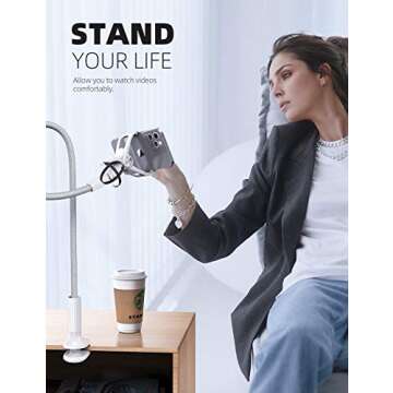 Lamicall Phone Holder Bed Gooseneck Mount, Cell Phone Clamp Clip for Desk, Flexible Long Arm Headboard Bedside Lazy Bracket, Overhead Table Stand, Compatible with All Phones - Gray