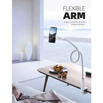 Lamicall Phone Holder Bed Gooseneck Mount, Cell Phone Clamp Clip for Desk, Flexible Long Arm Headboard Bedside Lazy Bracket, Overhead Table Stand, Compatible with All Phones - Gray